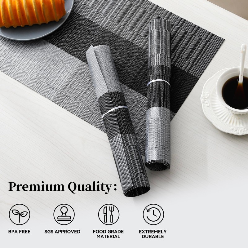 Leetaltree Grey with White Striped Placemats Set of 4 -