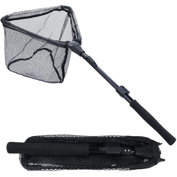 Sougayilang Fishing Net Fish Landing Net, Foldable Collapsible Telescopic Pole, Nylon Material Mesh, Safe Fish Catching or Releasing-BLJ95CM