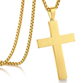Jiahanzb Large Cross Necklace for Men 316L Stainless Steel Cross Pendant Jesus Christ Cross Jewellery White/Gold/Black, with Rolo Chain 22/24/26 Inches, Stainless Steel