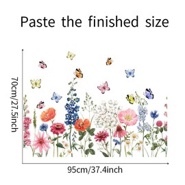 iMagitek Wildflower Wall Decals Daisy Wildflower Grass Butterflies Wall Stcikers for Girls Bedroom, Living Room, Kids Room Wall Decor