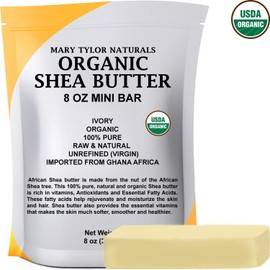 Mary Tylor Naturals Organic Shea butter 8 oz — USDA Certified Raw, Unrefined, Ivory From Ghana Africa — Great for Hair, Skin Nails and DIY projects