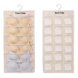 Bra Storage Bag with 24 Mesh Pockets Wardrobe Organizer Hanging Closet Space Saver Dual Sided Hanging Storage Bag for Bra Socks Underwear Underpants