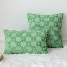 Fycyko Set of 2 Decorative Throw Pillow Covers 30x50 cm Daisy Sun Flower Jacquard Pillowcase 45x45 cm Soft Square Lumbar Cushion Cover for Home Decor Sofa Bedroom Car Couch 12x20 Inch - Pea green