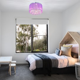 LaLuLa Purple Chandelier Drum Flush Mount Chandelier Crystal Ceiling Light Fixture 3 Light for Bedroom, Girl’s Room