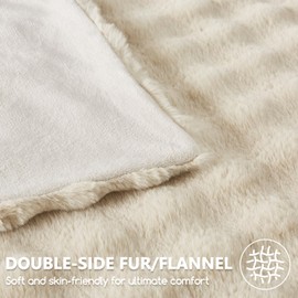 L'AGRATY Faux Rabbit Fur Blanket: 60" x 80" Twin Luxury Soft Fluffy Thick Fur Throw Blanket for Couch Bed Sofa - Cozy Plush Bubble Blankets for Winter: Flannel Fleece Decorative Blanket(Almond White)