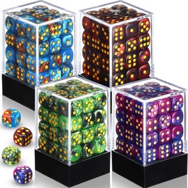 Foilswirl 144 Pieces 12mm 6 Sided Mini Dice Set for School Classroom Table Games Marble Two Colors D6 Game Standard Dice with Portable Plastic Box for Bunco or Teaching Math Learning (Retro Color)