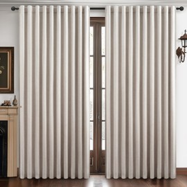 Extra Wide 70 Inch Blackout Curtains 96 Inches Long for Living Room, Rustic Boho Room Darkening Textured Linen Pleated Dining Room Office Insulated Ceiling Track Window Drapes 70"W x 96"L 2 Panels