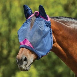 WeatherBeeta ComFiTec Deluxe Durable Mesh Mask with Ears, Navy/Purple, Pony