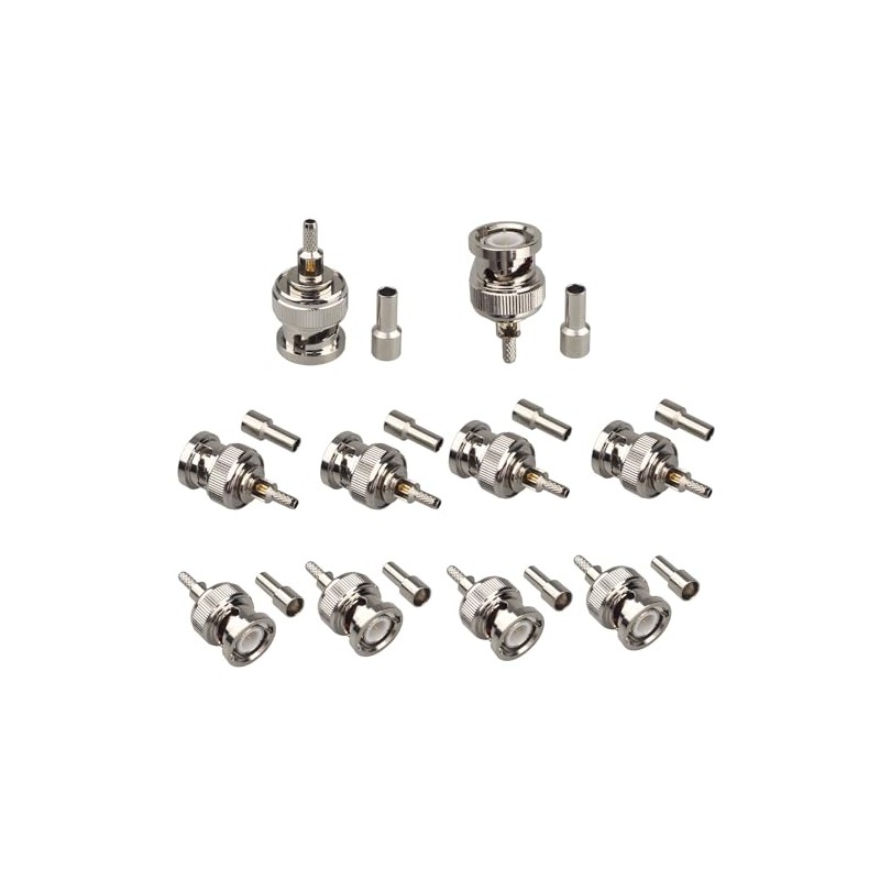 10PCS BNC Male Crimp Solder Attachment Connector 50 Ohm Impedance