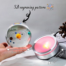 Arikyrist Crystal 3D Solar System 3.15in. Ball Gifts for Kids, Collectible Glass Planet Model Sphere for Her Room with LED Light Base, Universe Gift for Space Model Collectors Physics Science Teacher