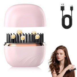 Mini Alisador, Mini Peine Alis ador Portátil, Mi ni Cepillo Alisador de Pelo Portatil, Straightener Comb 3 Ajustes de Temperatura, Peine Alisador de Calentamiento Rápido, para Viajes, Hogar y Oficina (Rosa)