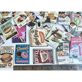 10 Pcs Dollhouse Miniature Restaurant Store Poster Retro self adhesive
