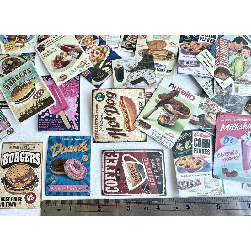 10 Pcs Dollhouse Miniature Restaurant Store Poster Retro self adhesive