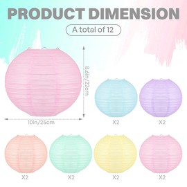 12 PCS Colorful Hanging Paper Lanterns Pastel 10 in Macaron-Colored Chinese Paper Lanterns Party Decorations for Classroom Baby Shower Wedding Birthday Valentine's Day