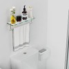 Floating Tempered Glass Bathroom Shelf with Towel Bar - Brushed