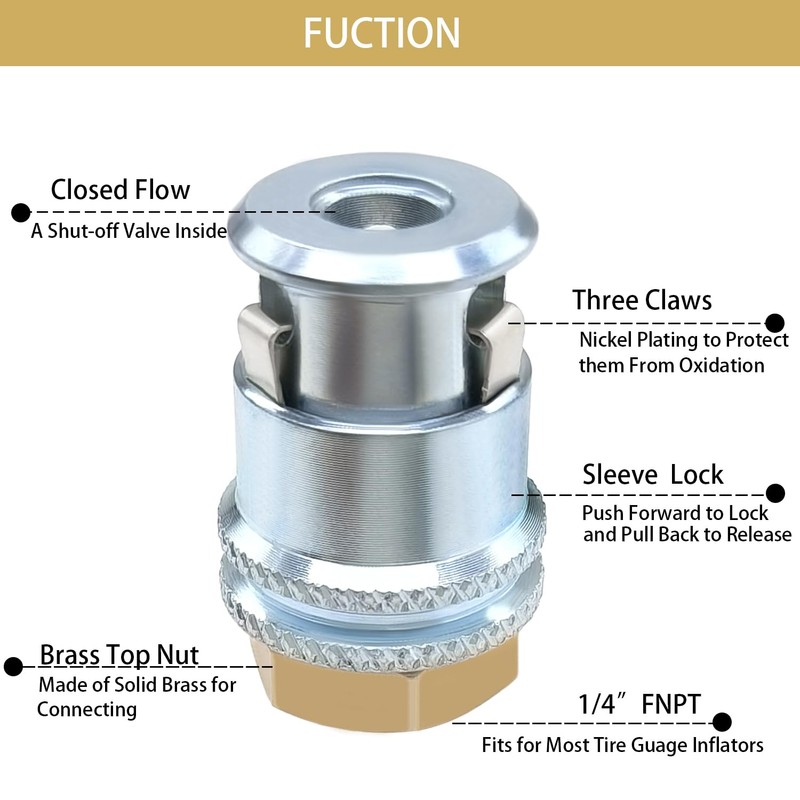 YSIL Locking Large Bore Air Chuck,1/4FNPT Closed Flow Tire Chuck