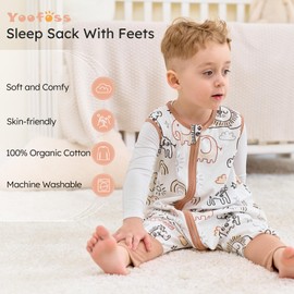 Yoofoss Toddler Sleep Sack With Feet 24-36 Months 100% Organic Cotton Baby Sleep Sack with Legs Toddler Wearable Blanket with 2-Way Zipper