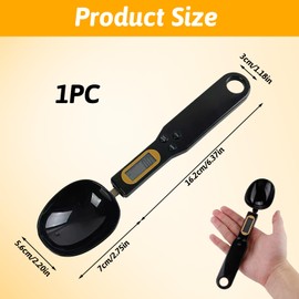 1 Unit Black Digital Spoon Scale, Precise Measurement, Hold and Tare Function, LCD Display, Ideal for Spices, Powders, Liquids, 500g/0.1g, Dishwasher Safe