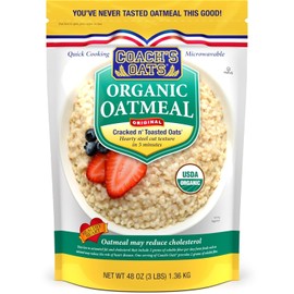 COACH'S OATS Organic Whole Grain Oatmeal 3 lbs | Cracked n’ Toasted | Quick-Cooking, Steel Cut Texture | Heart-Healthy, Delicious Breakfast | Microwavable, Stovetop, Overnight Oatmeal