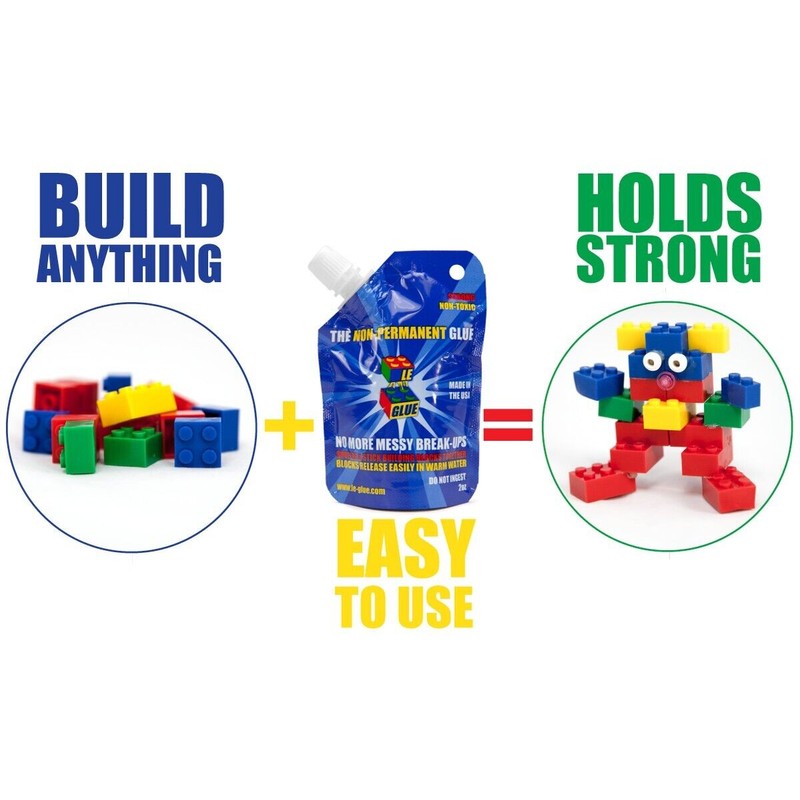 Le-Glue Releasable Adhesive made for Plastic Building Blocks 2pk