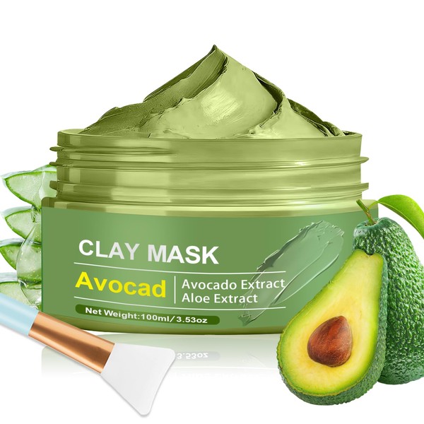 Avocado Face Mask, 100 ml Cleansing Exfoliating Mask, Beauty Masks, Night Mask, Face, Face Polisher Made of Sea Clay for Pores Reducing, Cleans Dark Spots