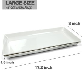 Czlizdyt Long Melamine Serving Platter, 17.3x8x1.5 inch Rectangle Serving Trays for Party, Long Serving Platters Plates for Appetizer, Charcuterie, Bread, Fruit, Dessert, Set of 2, White