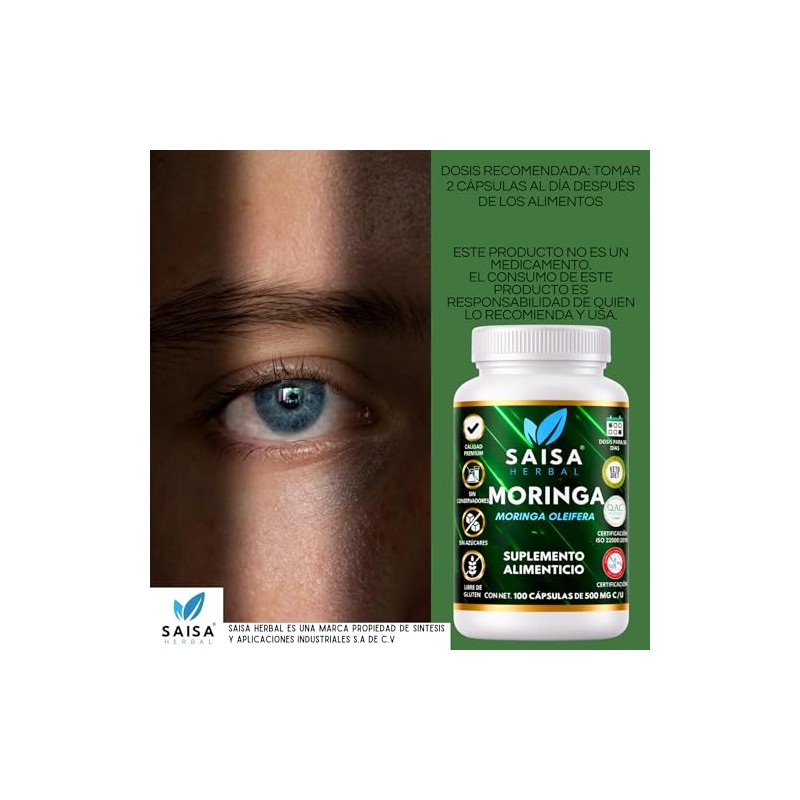 Moringa Orgánica 100 Pura bolsa con 100 cápsulas