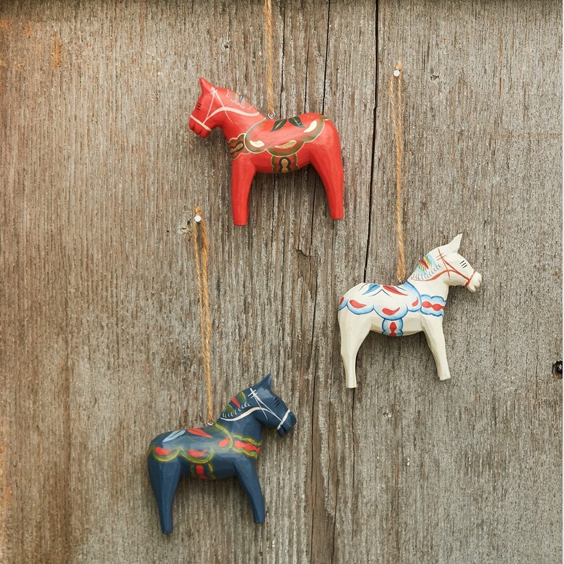 Gallerie II Dala Horse Handmade Ornament Set of 3 Red