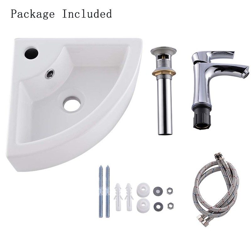 Wall Mount Corner Bathroom Sink with Faucet-Bokaiya 18x13 Inch Small