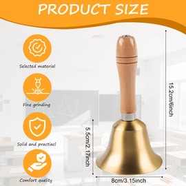 Solid Brass Call Bell, Golden Hand Bell with Wooden Handle, Classic Hand Bell, Multifunctional Hand Bell, Super Loud Hand Bell for Wedding, Office, Dinner, Hotel Service, Meditation Prayer