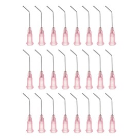 HARFINGTON 24pcs Blunt Tip Dispensing Needle 20 Gauge 1 Inch Screw Interface Bent Flow Design Bent Dispensing Tips with Luer Lock for Adhesive Glue Dispensing, Pink