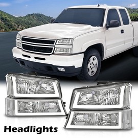 PIT66 LED Headlight, Compatible with 2003-2006 Chevy Silverado 1500 2500 3500 HD Model/Fit 03-06 Avalanche 2500(Fit No Cladding only) Clear Lens Chrome Housing Corner Headlamp Replacement