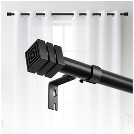 Heavy Duty Curtain Rods for Windows 48 to 78 Inch(4-6.5ft),1'' Diameter Black Drapery Rod with Geometric Finials, Adjustable Decorative Curtain Rod Set,30"-78"