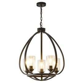 XILICON Black Classic Foyer Chandelier 5 Light Farmhouse Pendant Lighting Chandelier Light Fixtures Ceiling Hanging with Square Cage Shades Fixtures for Kitchen Dining Room Entryway