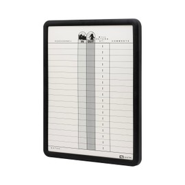 Quartet In/Out Board, 11" x 14", DuraMax Porcelain, In and Out Board, 18 Names, Classic Gray, Black Frame (750)