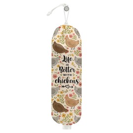 Rustic Chicken Plastic Bag Holder, Vintage Chickens Grocery Bag Holder for Plastic Bags, Pull Rope Free Adjustment, Floral Grocery Bags Storage Dispenser for Home Kitchen, Chicken Gifts for Women
