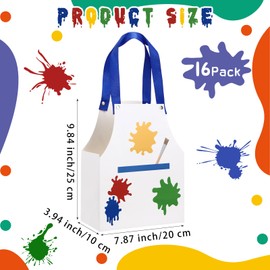 Maitys 16 Pack Apron Shape Art Paint Party Favor Bags Colorful Paint Splatter Paper Goodie Treat Bag with Handle for Art Themed Birthday Party Back to School Gift Baby Shower Supplies