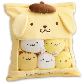 Roffatide Anime Pompom Purin Cute Snack Pillow Full of fluffyies Pudding Animal Pillow Soft Throw Pillow Creative Gifts Room Decor (5pcs fluffy Snack)