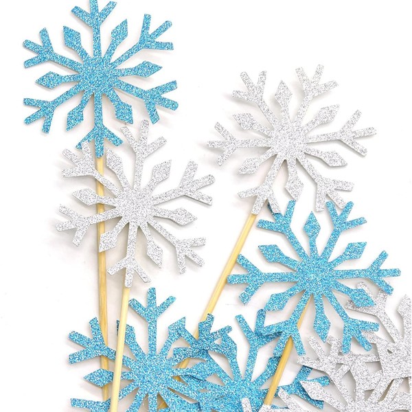 PuTwo - Snowflake Sticks, Silver/Blue, Pack of 20