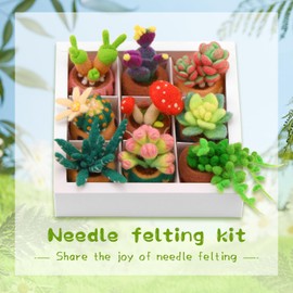 Axmru Needle Felting Kit 9 Pcs Succulent Wool Felting Kit Needle Felting Starter Kit with Needle Felting Tools and Supplies Felting Wool Needle Felting pad and Instruction for Beginners
