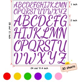 Bemeol Letter Stickers 30 Sheet Self Adhesive Capital Alphabet Sticker Letter Vinyl Stick on Letters for Crafts Business Home Classroom Bulletin Boards Decor(Multicolor,1Inch,2Inch)