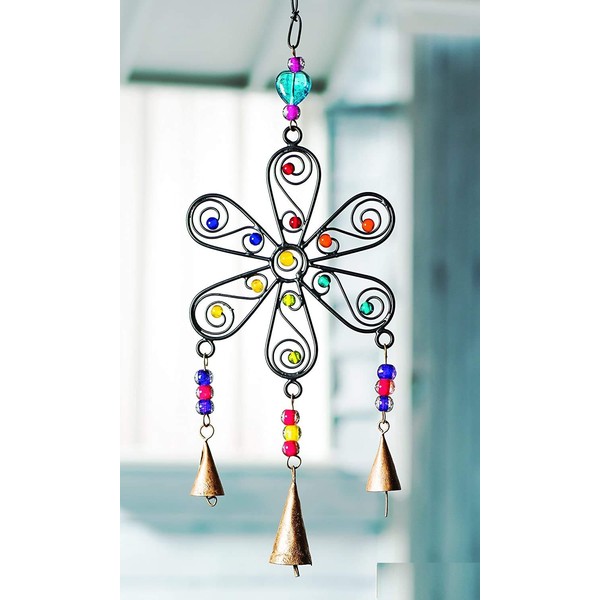Stunning Flower Wind Chime Handmade with Iron, Mixed Ornament Beads