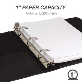 Samsill Vintage Hardback Mini 3 Ring Black Leather Binder, Professional Binder Organizer, Planner Binder, 1 Inch 3 Ring Binder, Mini Binders 5.5 x 8.5 Three Ring, No Zipper, Faux Black Leather