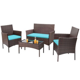 Homall 4 Pieces Patio Rattan Chair Wicker, Outdoor Indoor Use Backyard Porch Garden Poolside Balcony Furniture Sets (Grey)