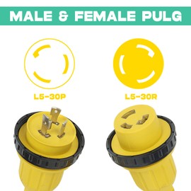 25ft 30Amp 125V RV Power Wire Cord Marine Shore Boat L5-30 Yellow 25 Feet Heavy Duty Electrical Power Cable, NEMA L5-30P to NEMA L5-30R
