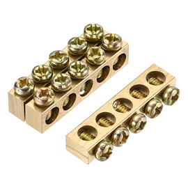 sourcing map Pack of 3 Earth Bar Screw Block Barrier Brass 5 Positions 33.3 mm x 5.5 mm x 7.5 mm for Electrical Distribution
