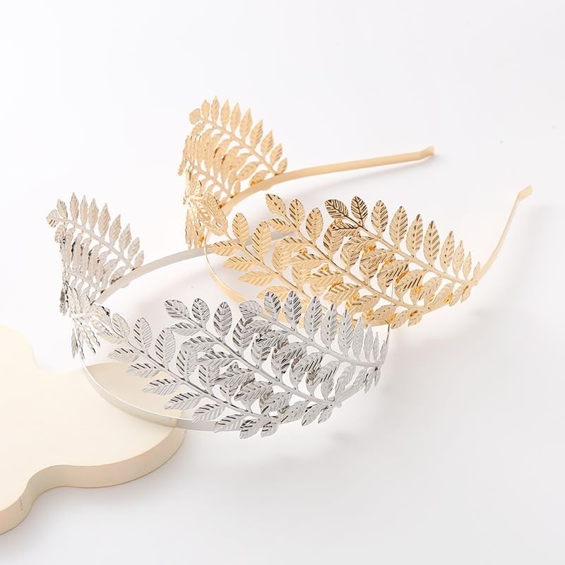Women's elegant and fashionable leaf crown headband hair accessory (Golden,