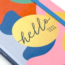 Busy B A6 Diary - Mid-Year Academic Planner - Aug '25 - Aug '26 - Multi Abstract Print Planner Journal - Week-to-View with To-Do Lists, Notes Pages, 3 Pockets, Pen Loop, Year Planner & Elastic Closure