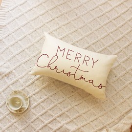 Ogiselestyle Merry Christmas Farmhouse Lumbar Throw Pillow Cover, 12 x 20 Inch Winter Christmas Holiday Cushion Case Decoration for Sofa Couch