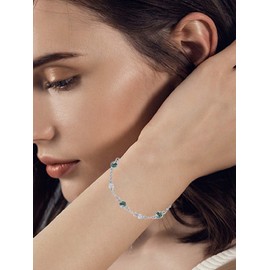 HPQQ Moss Agate Bracelet for Women Sterling Silver Natural Green Agate Stone Chain Link Bracelet Summer Beach Jewelry Anniversary Birthday Christmas Gifts for Women Sister Mom